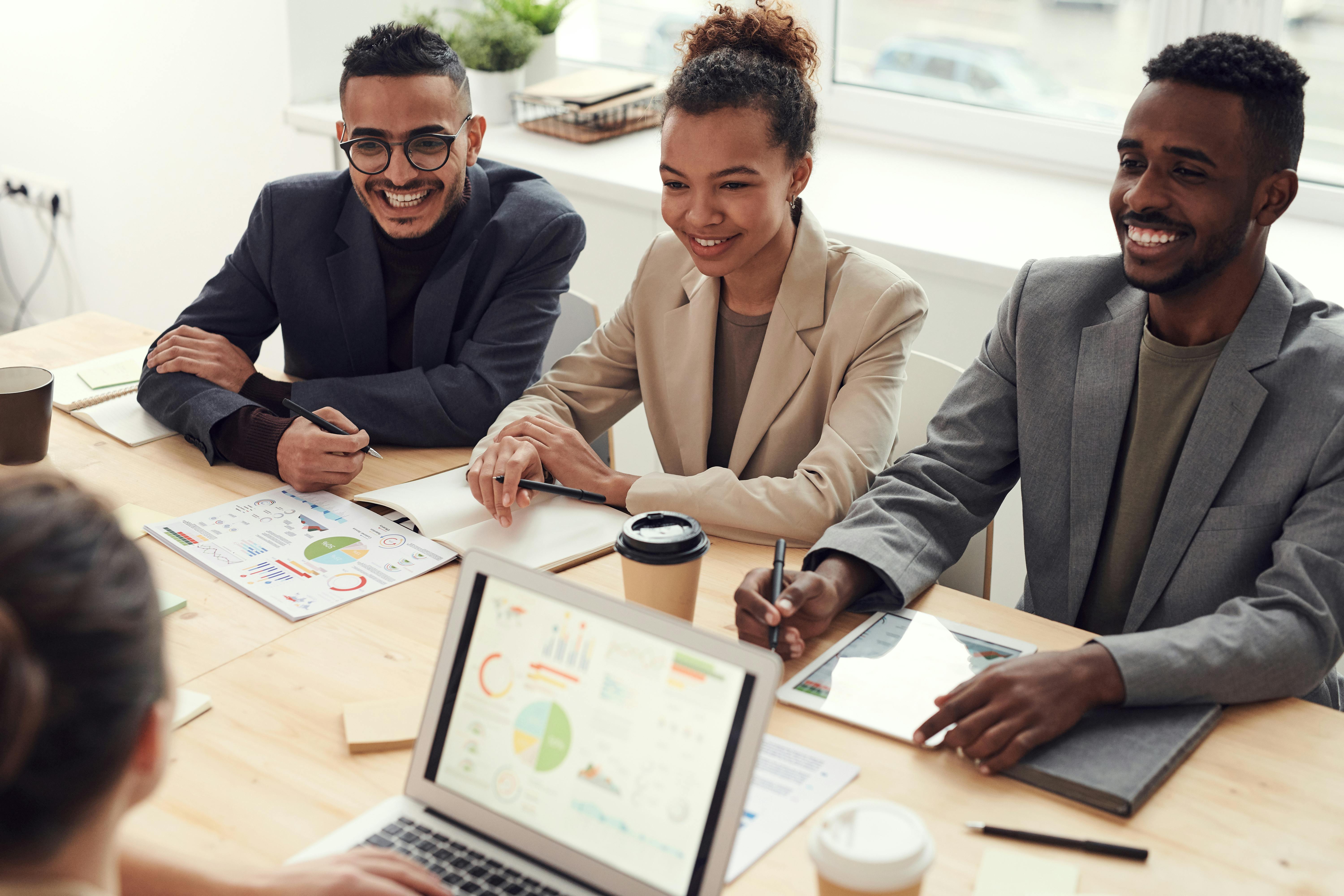 Diverse team collaborating in a meeting